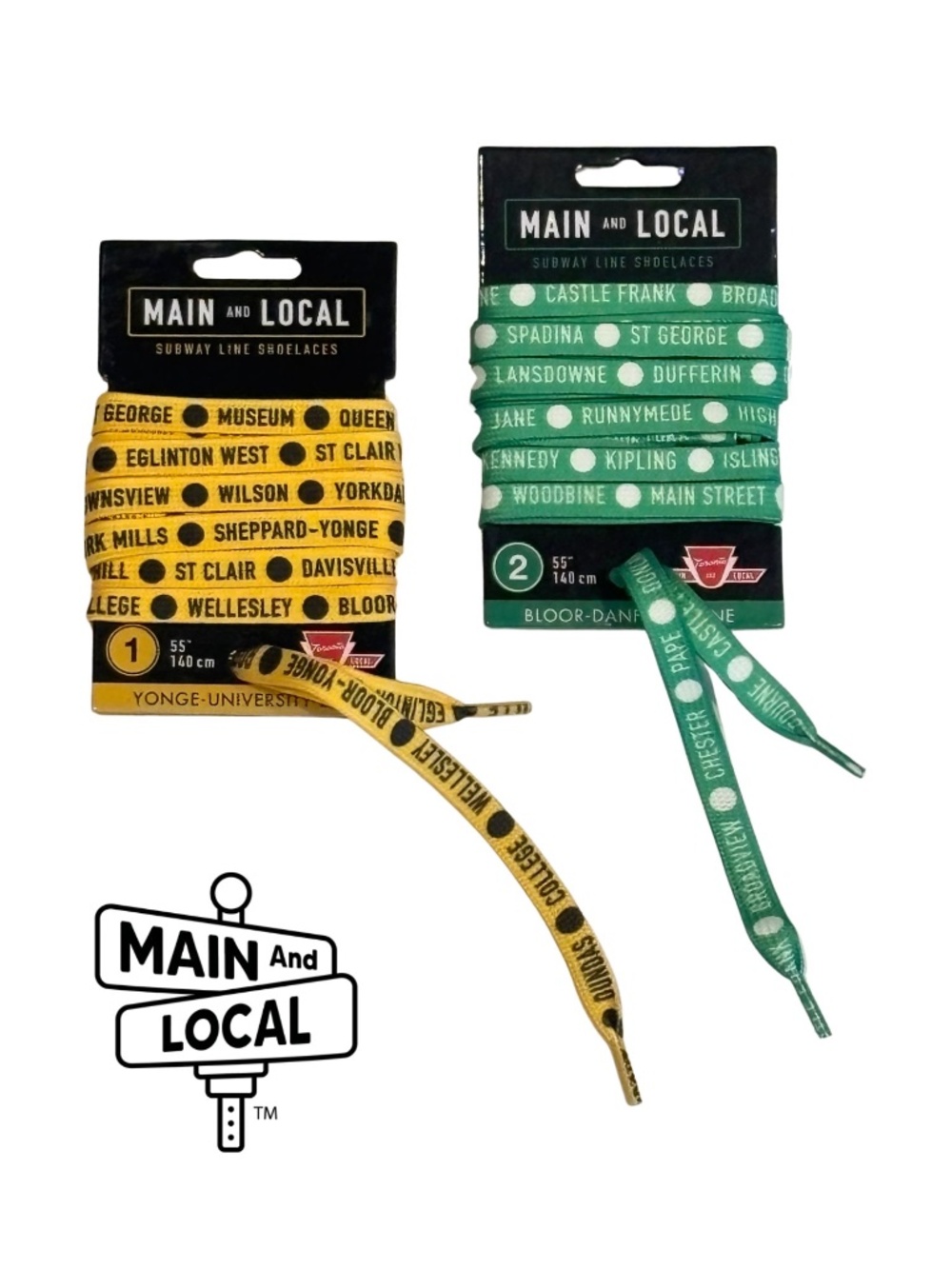 Main and Local Toronto TTC Subway Shoelaces - 2 Pairs - Rare